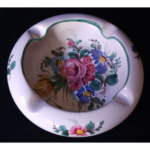 Vintage Large Cigar Ceramic Ashtray German Ulmer ULM Keramik Hand Painted Floral